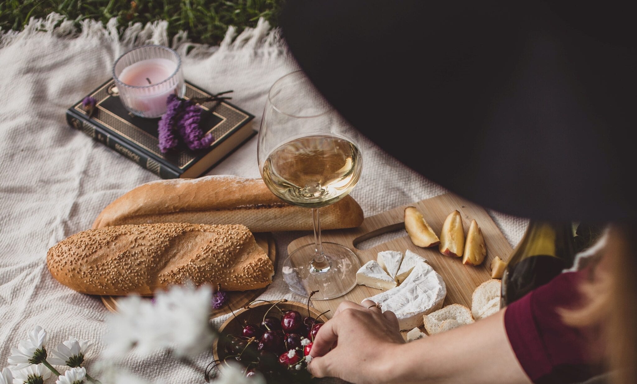 Wine picnic, reading, cheese, pairings. By Alexandra K, Unsplash