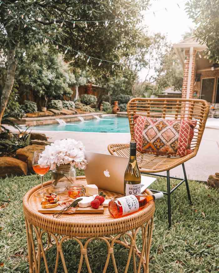 Chacuterie board set up outside by the pool 
