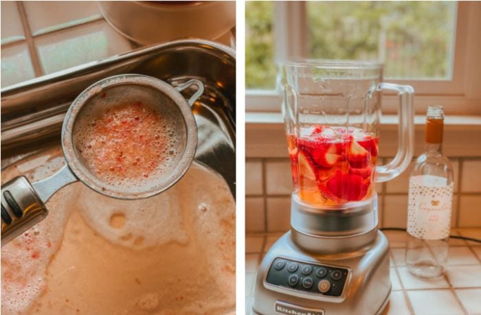 Making frose with rose wine - blending and straining preparation