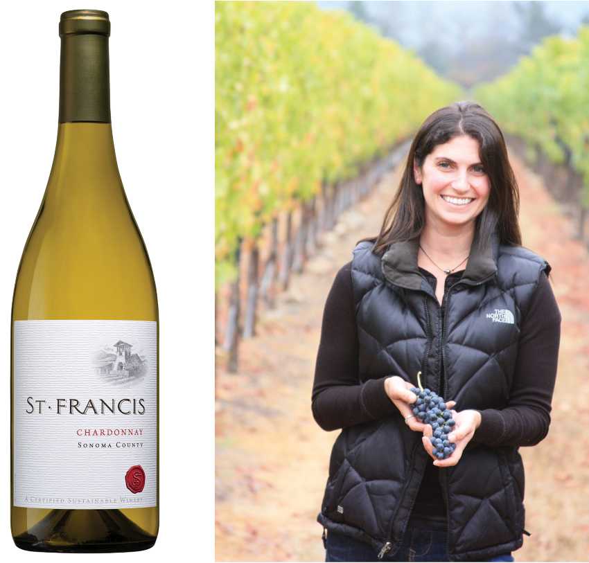 Katie Madigan and St. Francis Sonoma County Chardonnay wine bottle