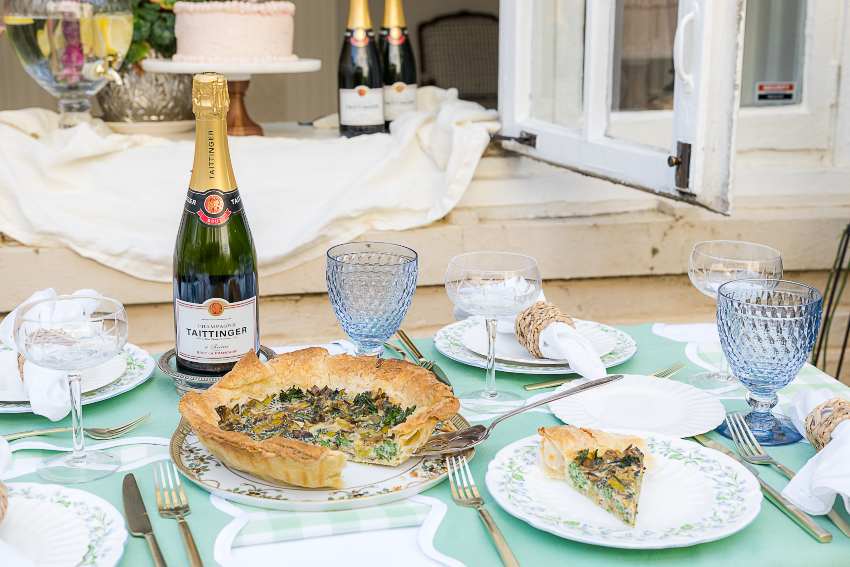Spring brunch with quiche and Champagne